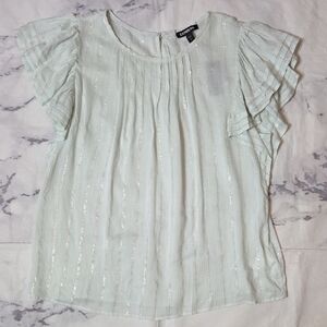 Express Light Mint & Metallic Stripe Ruffle Sleeve Blouse